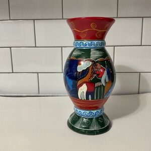 VTG Mexican Folk Art Pottery Storyteller Handmade Hand painted Vase